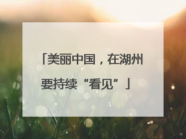 美丽中国，在湖州要持续“看见”