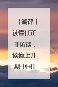潮评丨读懂任正非访谈，读懂上升期中国
